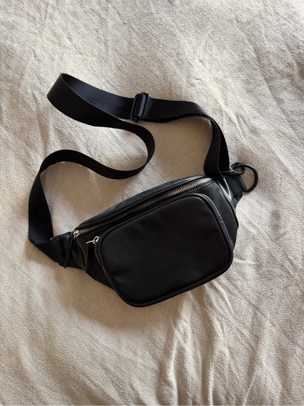 OAK + FORT Black Leather Crossbody Belt Bag